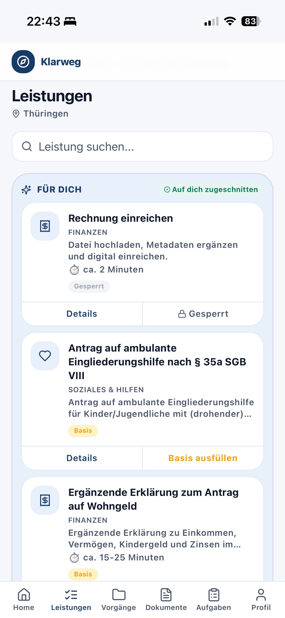 Citizen app: service catalogue with personalised suggestions